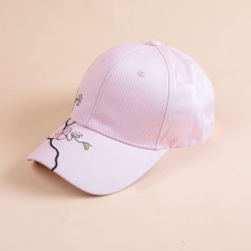 Korean version fashion embroidered plum baseball cap women's pink hat sunshade curved brim hat trendy spring new (Color: Pink)