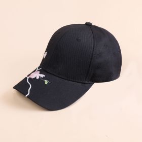 Korean version fashion embroidered plum baseball cap women's pink hat sunshade curved brim hat trendy spring new (Color: BLACK)