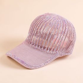 Hat women's summer hand stick drill knitted hollow peaked cap Korean version of the trendy new fashion rhinestone sunshade baseball cap (Color: Pink)
