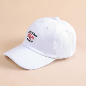Baseball cap women's summer Korean version embroidered coconut tree street couple ins letter peaked cap outdoor simple sun hat (Color: White)