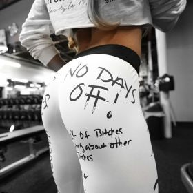 Women Slim Elastic-Waist Leggings Yoga Fitness Workout Jogging Sports Pants Ladies Fashion Letter Printed Skinny Leggins Autumn Winter Casual High Wai (Color: BLACK, size: S)