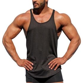 Men's Bodybuilding Stringer Tank Tops Y-Back Fitness Workout T-Shirts (Color: BLACK, size: S)
