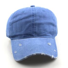 Water washed worn-out baseball cap Autumn and winter vintage personality worn-out edge soft top cap (Colour: Cyan, size: Adjustable)