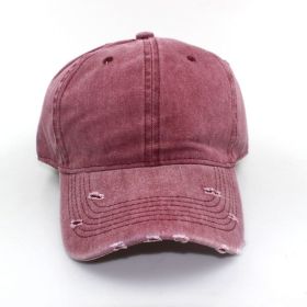 Water washed worn-out baseball cap Autumn and winter vintage personality worn-out edge soft top cap (Colour: red, size: Adjustable)