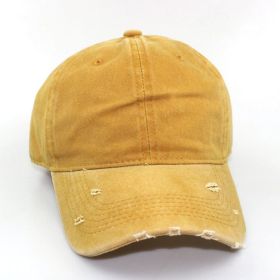 Water washed worn-out baseball cap Autumn and winter vintage personality worn-out edge soft top cap (Colour: yellow, size: Adjustable)