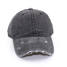 Water washed worn-out baseball cap Autumn and winter vintage personality worn-out edge soft top cap (Colour: Black, size: Adjustable)
