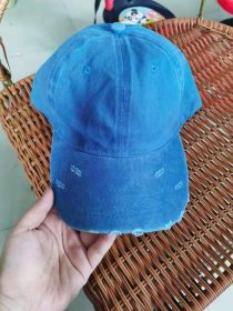 Water washed worn-out baseball cap Autumn and winter vintage personality worn-out edge soft top cap (Colour: Lake blue, size: Adjustable)