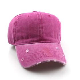 Water washed worn-out baseball cap Autumn and winter vintage personality worn-out edge soft top cap (Colour: Rose red, size: Adjustable)