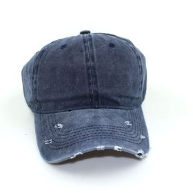 Water washed worn-out baseball cap Autumn and winter vintage personality worn-out edge soft top cap (Colour: Navy blue, size: Adjustable)