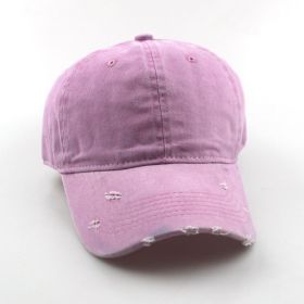 Water washed worn-out baseball cap Autumn and winter vintage personality worn-out edge soft top cap (Colour: Pink, size: Adjustable)