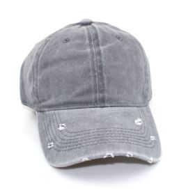Water washed worn-out baseball cap Autumn and winter vintage personality worn-out edge soft top cap (Colour: grey, size: Adjustable)