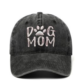 DAD MOM letter embroidered wash baseball cap outdoor sports wash cotton sunshade cap (Colour: DOG MOM Black, size: One size fits all)