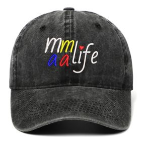 DAD MOM letter embroidered wash baseball cap outdoor sports wash cotton sunshade cap (Colour: MAMALIFE BLACK, size: One size fits all)