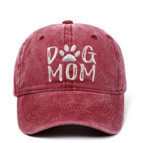 DAD MOM letter embroidered wash baseball cap outdoor sports wash cotton sunshade cap (Colour: DOG MOM Burgundy, size: One size fits all)