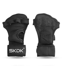 Weightlifting Fitness Gloves With Wrist Wraps; Silicone Gel Full Palm Protection; Gym Workout Gloves; Power Lifting Equipment (Color: BLACK, size: L)