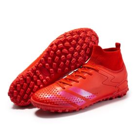 New high top football shoes men's and women's TF broken nails middle school students AG long nails sports training game football shoes (Color: Red (broken nail), size: 46)