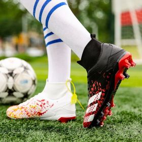 New high top football shoes men's and women's TF broken nails middle school students AG long nails sports training game football shoes (Color: White + Black (spike), size: 35)