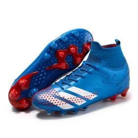 New high top football shoes men's and women's TF broken nails middle school students AG long nails sports training game football shoes (Color: Blue (spike), size: 45)