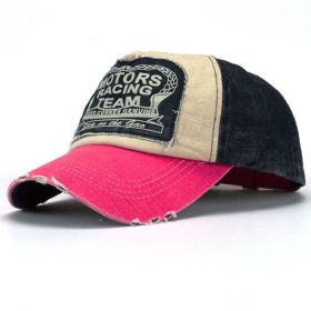 Classic patch color matching baseball cap coating men and women fashion outdoor sunshade hat (Colour: Rose eaves+navy blue, size: Adjustable)