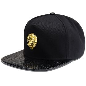 Hot selling original American lion's head iron label hip hop flat cap baseball cap cross-border supply map (Colour: Black)