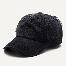 Cowboy hat; women's torn baseball cap; men's worn; washed; fashionable cap; cotton; smooth board; cross-border cap; (Colour: Black, size: M(56-58cm))