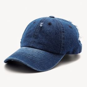 Cowboy hat; women's torn baseball cap; men's worn; washed; fashionable cap; cotton; smooth board; cross-border cap; (Colour: Denim blue, size: M(56-58cm))