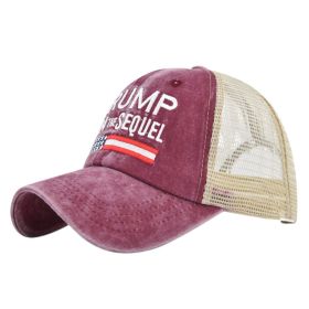 TRUMP embroidered baseball cap embroidered cap mesh cap Trump baseball cap visor (Colour: 2 Burgundy, size: Adjustable 54-59)