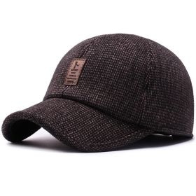 Winter Ears Protected Men Woolen Baseball Cap Women Solid Snapback Label Stick Sunhat Outdoor Hip Hop Baseball Hats Casquette (Color: Coffee Baseball Cap, size: Adjustable(56-60cm))