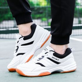 New comfortable breathable tennis shoes beef tendon sole anti-slip cushioned leisure badminton shoes comprehensive training men's shoes table tennis s (Color: Black white, size: 45)