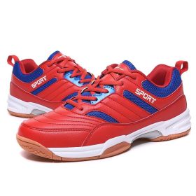 New comfortable breathable tennis shoes beef tendon sole anti-slip cushioned leisure badminton shoes comprehensive training men's shoes table tennis s (Color: Red blue, size: 42)
