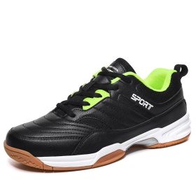 New comfortable breathable tennis shoes beef tendon sole anti-slip cushioned leisure badminton shoes comprehensive training men's shoes table tennis s (Color: Black green, size: 47)