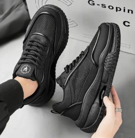 New men's shoes comfortable breathable mesh surface fashion casual sports shoes men's fashion shoes 39-44 (Color: BLACK, size: 42)