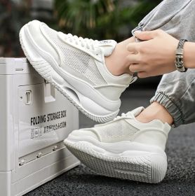 New men's shoes comfortable breathable mesh surface fashion casual sports shoes men's fashion shoes 39-44 (Color: White, size: 44)