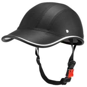 Safety Bicycle Helmet Adjustable Windproof Bike Helmet Sunshade Baseball Cap Anti UV Cycling Motorcycle Hat Leather Helmet (Color: BLACK)