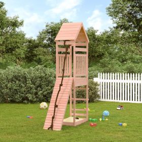 Playhouse with Climbing Wall Solid Wood Douglas (Color: Brown)