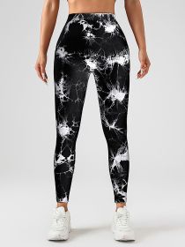 Tie Dye Slimming Yoga Leggings, Butt Lifting High Stretch Casual Fitness Yoga Pants, Women's Activewear (Color: BLACK, size: L)