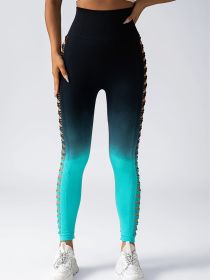 Women's High-Waisted Gradient Yoga Pants, Cutout Leggings, Booty Lifting, Athletic Long Tights For Fitness Workout, Breathable Sportswear (Color: green, size: M)