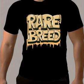 Men's Summer Fashion T-shirt, Graffiti Style RARE BREED Letter Printed Round Neck Short Sleeve T-shirt (Color: BLACK, size: 3XL)