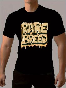 Men's Summer Fashion T-shirt, Graffiti Style RARE BREED Letter Printed Round Neck Short Sleeve T-shirt (Color: BLACK, size: S)