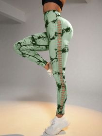 Cut Out Side Hollow Tie Dyed Yoga Pants, High Waist And Hip Lifting Fitness Pants With Side Hollow Seamless Sports Tights (Color: green, size: M)