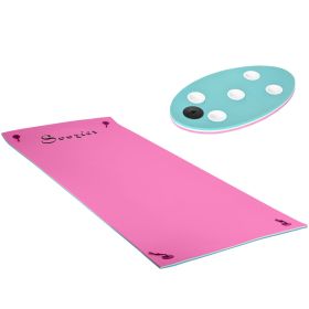 Soozier 12' x 5' Lily Pad Floating Mat with Cup Holder Table, 3-Layer Portable Roll-Up Water Mat Float Dock for 2-3 People, on Lake, River, Beach (Color: as Pic)