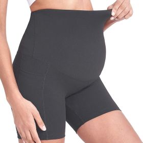 Women Maternity Shorts Seamless Pregnancy Underwear Shapewear Fitness Yoga Running Shorts High Waist Over The Belly Pants with Two Side Pockets (Color: grey, size: L)