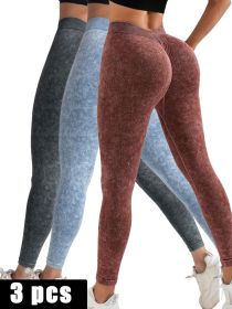 3 Pack V-Back Scrunch Butt Workout Leggings, Women Seamless Gym Yoga Leggings High Waist Active Yoga Pants, Yoga Leggings High Waist Active Yoga Pants (Option: 3PACK4-L)