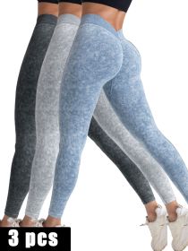 3 Pack V-Back Scrunch Butt Workout Leggings, Women Seamless Gym Yoga Leggings High Waist Active Yoga Pants, Yoga Leggings High Waist Active Yoga Pants (Option: 3PACK2-S)