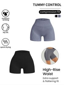2 Pack Women's High Waisted Ribbed Solid Color Seamless Biker Shorts Anti Chafing Slip Shorts Shorts Underwear Yoga Workout Shorts (Option: 2PACK2-S)