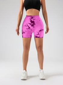 Women's Tie Dye High Waist V-Back Scrunch Yoga Shorts, Seamless Sport Athletic Shorts With Stretch Fabric, Fitness Workout Bottoms (Option: Pink-L)