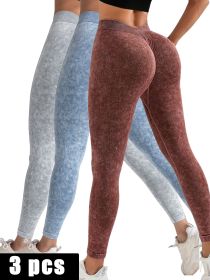3 Pack V-Back Scrunch Butt Workout Leggings, Women Seamless Gym Yoga Leggings High Waist Active Yoga Pants, Yoga Leggings High Waist Active Yoga Pants (Option: 3PACK3-M)