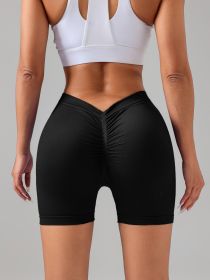 Female V-shape Waist Scrunch Elastic Tight High-rise Shorts, Seamless V Back Scrunch Women Gym Shorts (Option: Black-S)