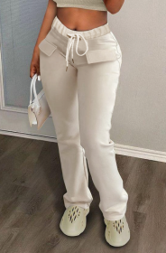 Women's Solid Color Casual Drawstring Tied Sports Pants (Option: Apricot-M)