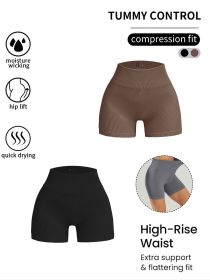 2 Pack Women's High Waisted Ribbed Solid Color Seamless Biker Shorts Anti Chafing Slip Shorts Shorts Underwear Yoga Workout Shorts (Option: 2PACK6-L)